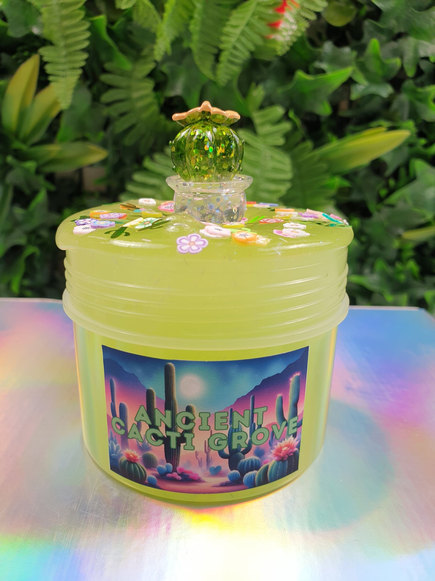 Green Clear Slime with Cactus Handmade in Australia