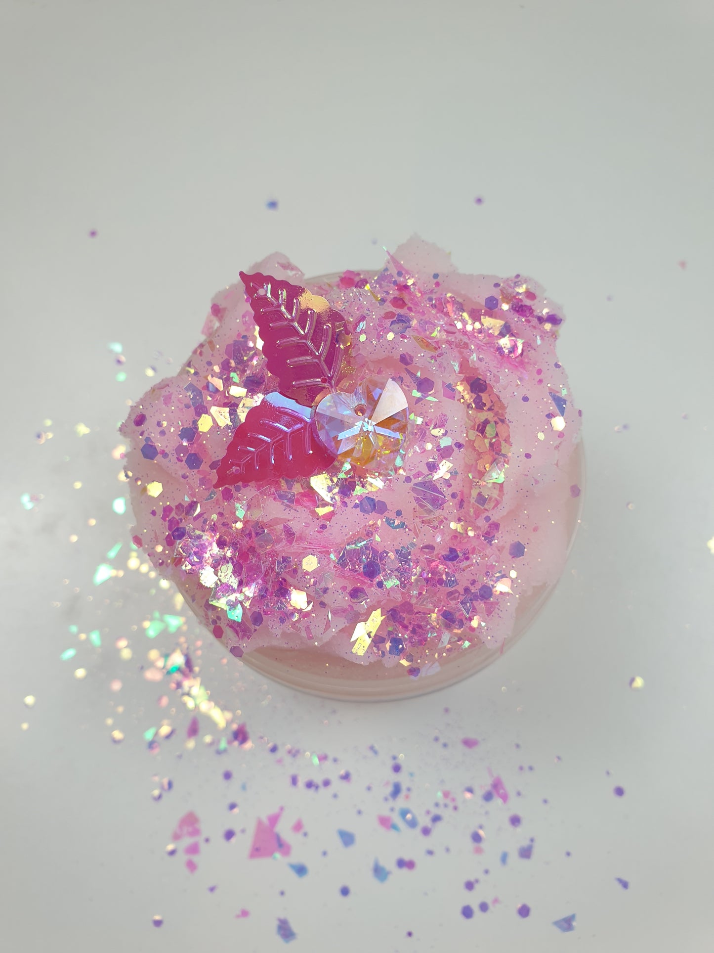 Pink Icee Slime with Sparkles Glitter and Hear Charm Handmade in Australia