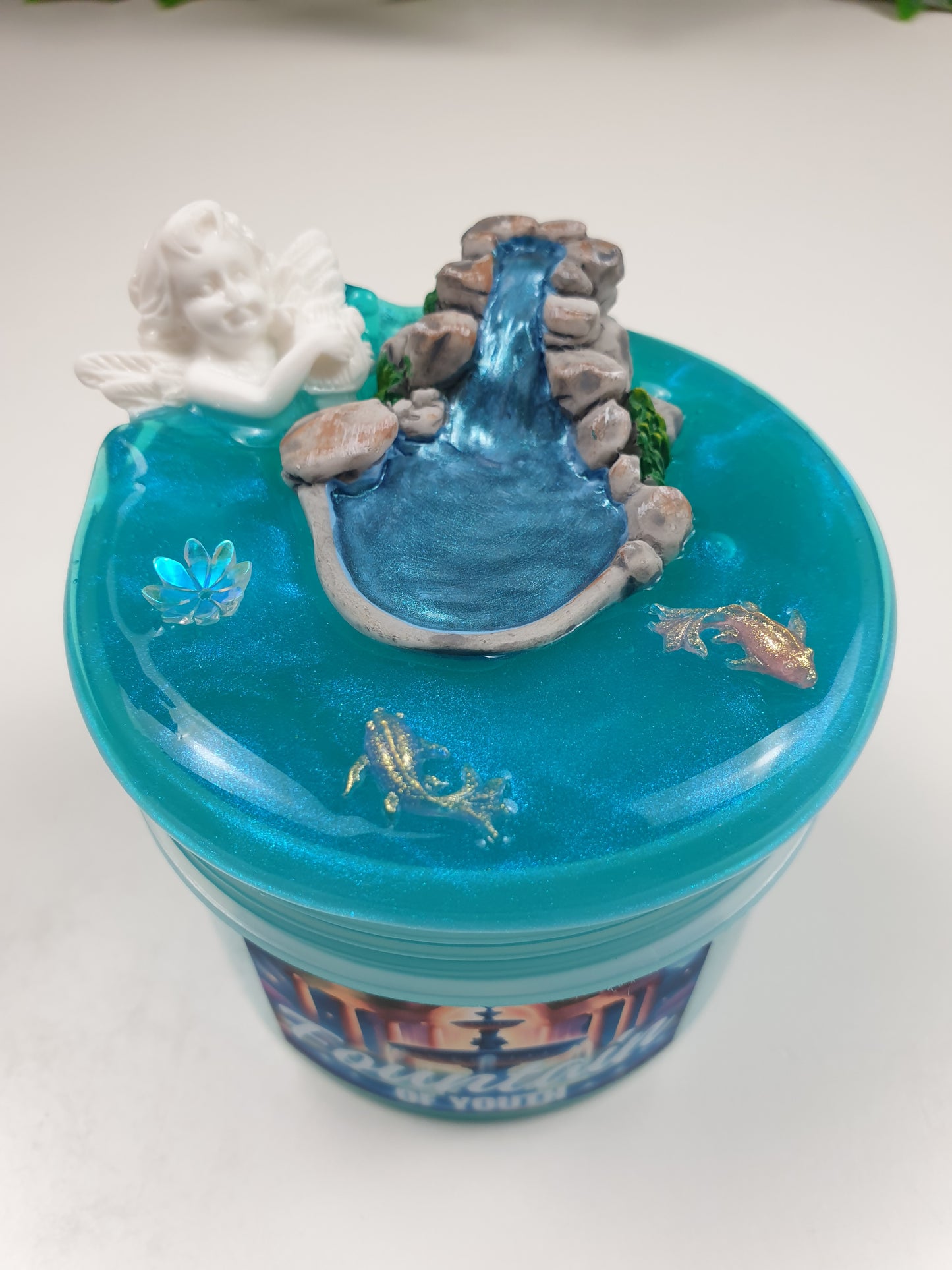 Blue Clear Slime with Fish and Fountain Handmade in Australia