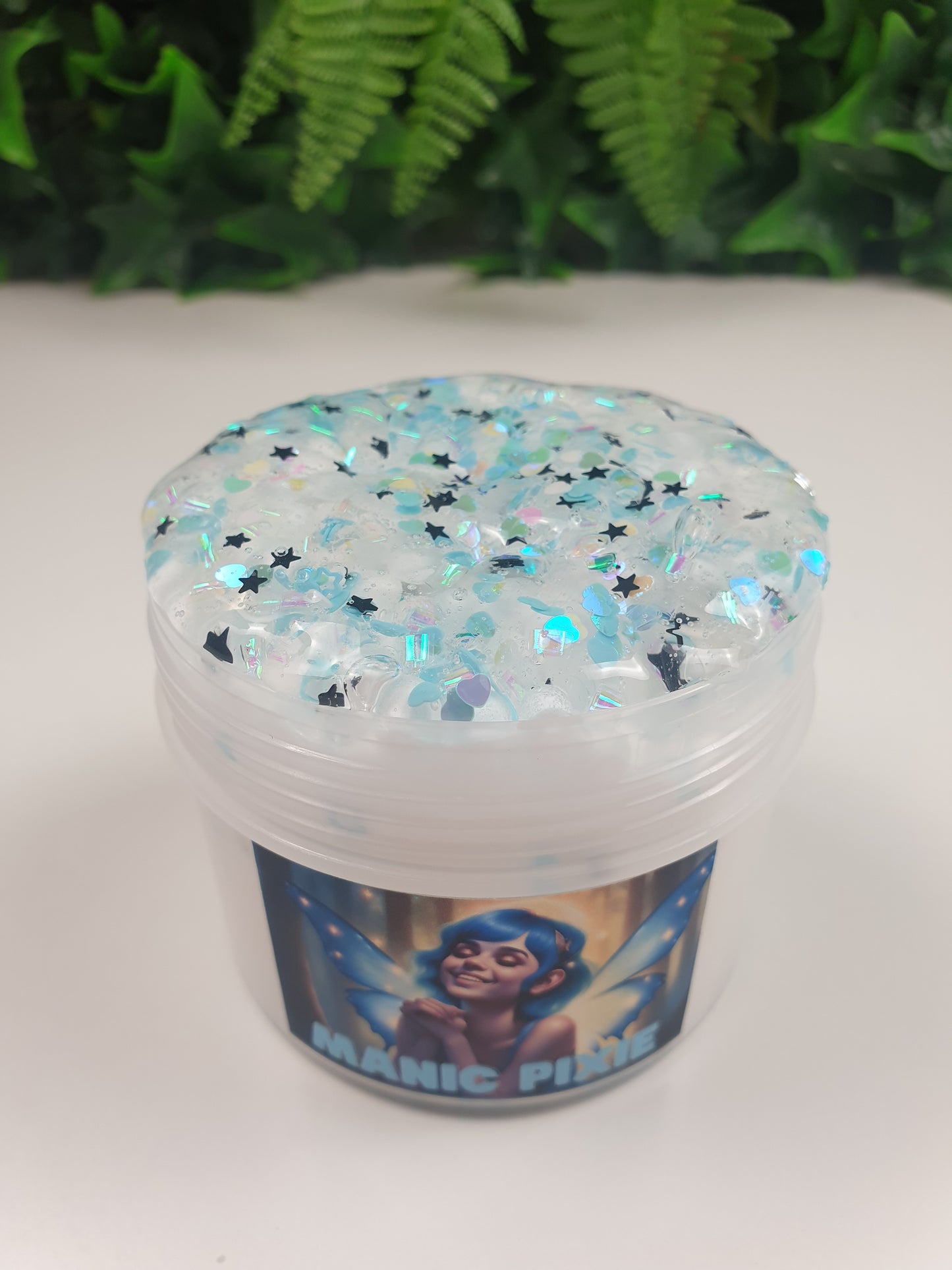 Clear Floam Slime with Glitter mix Clear Topper and Blue Fairy Charm Handmade in Australia 