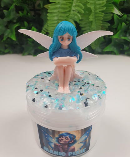 Clear Floam Slime with Glitter mix Clear Topper and Blue Fairy Charm Handmade in Australia 