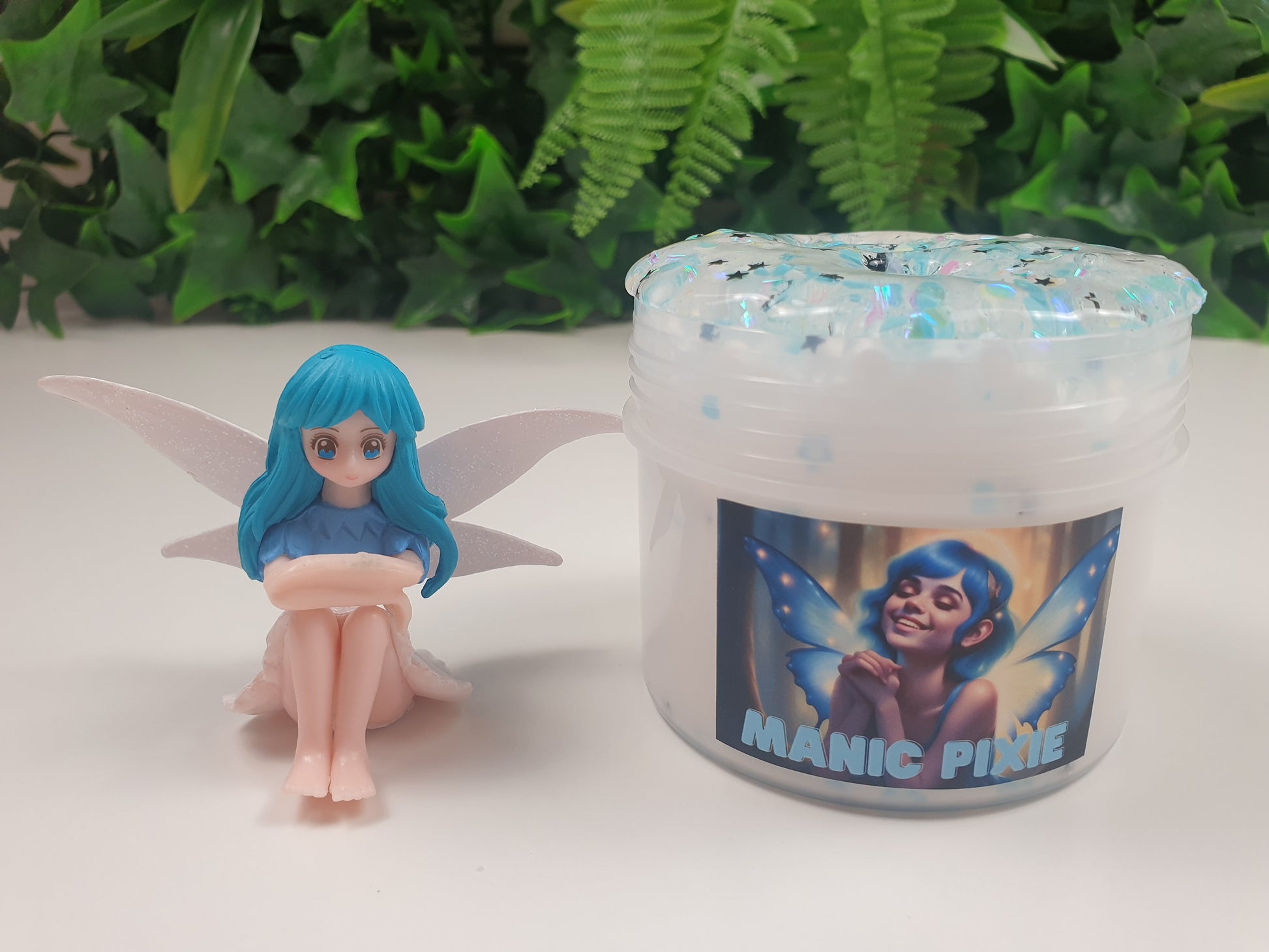 Clear Floam Slime with Glitter mix Clear Topper and Blue Fairy Charm Handmade in Australia 