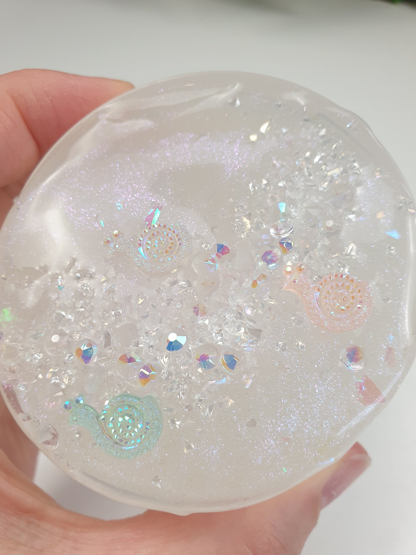 Clear Slime with Crystals Iridescent Sand and Glitter with Snail Charm Handmade in Australia