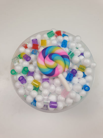 White Crunchy Slime with Foam Balls and Lollipop Charm Handmade in Australia